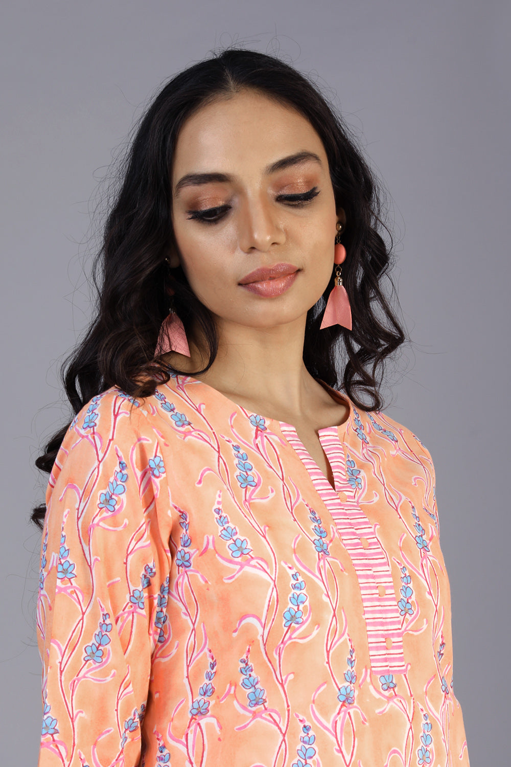 Image of Peach Hand block printed kurti